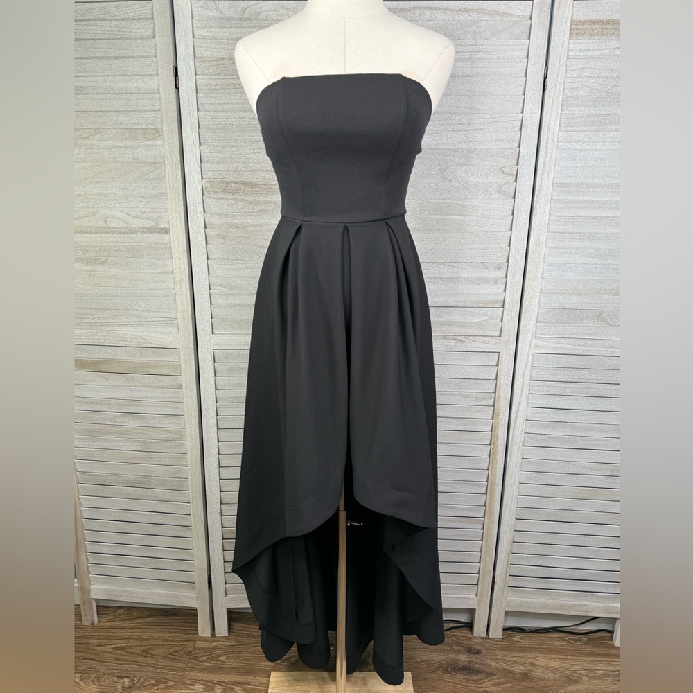 SPEECHLESS Black Strapless Cocktail Dress Pleated Front High/Low Hem w Pockets-3